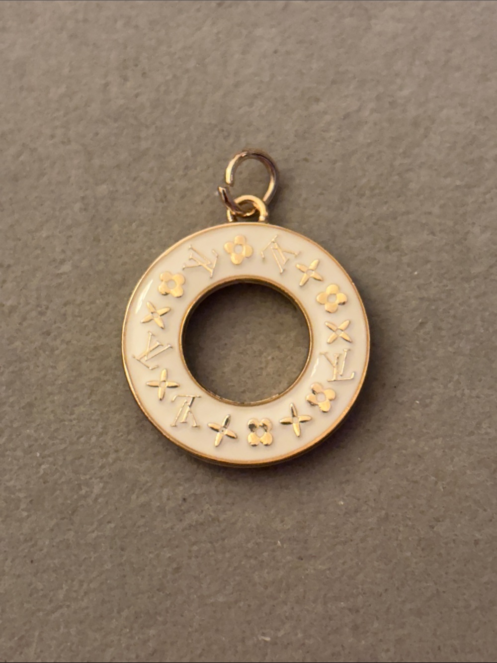 Gold and White Enamel Round Pendant Charm